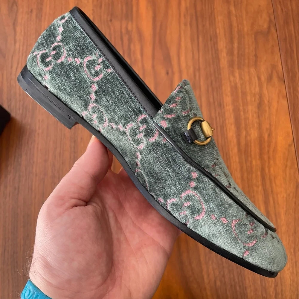 Gucci Horsebit Logo Loafers Velvet with Leather Trim Size 35 - Picture 8 of 12